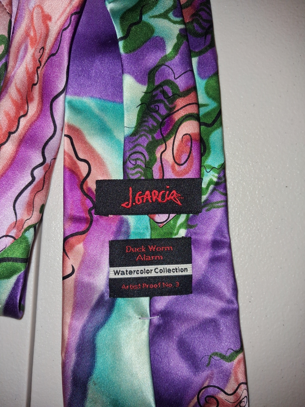 J. Garcia Purple Green Pink Watercolor Print Tie - Picture 3 of 3